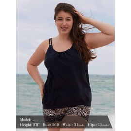 Ocean Blues Women's Black Plus Size Tankini Top Only Blouson Tummy Control Tankini Bathing Suit Top Size XXXX-Large