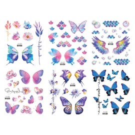 AYVRUOP Butterfly Tattoo, 6 Sheets Glitter Face Tattoos, Butterfly Temporary Tattoos, Waterproof Butterflies Fake Tattoos for Women Girls Birthday Party Carnival Party