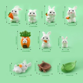 UESDU Tabletop Mini Statues Easter Bunny Figure Fairy Garden Accessories Rabbit Statues Micro Landscape Ornaments Kit Animals DIY for Decoration 10PCS