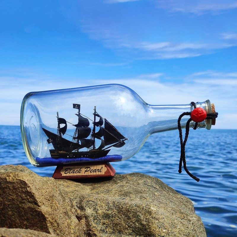 NAUTIMALL Black Pearl Caribbean Pirate Model Ship in a Bottle