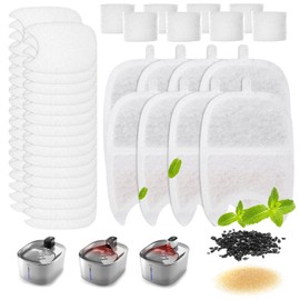 iPettie Water Fountain Filters Kits for Runway Stainless Steel Cat Water Fountain, IP-WF-S04-F8, 8 x Carbon Filter, 32 x Sponge Filter, 8 x Pump Filter