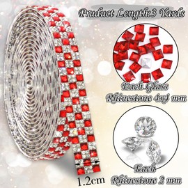 FULZTEY Bling Rhinestone Ribbon Self Adhesive,Red Glass Gems Rhinestone Strip for DIY Crafts,1.2 CM Wide Self Adhesive Rhinestones Sticker,3 Yards Diamond Strips for DIY Car Wedding Party Decorations