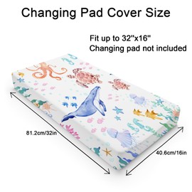 Colorful Nautical Life Changing Pad Cover Underwater Ocean Animals Corals Sea Weeds Baby Change Table Pad Cover for Boys Girls Soft Stretchy Fitted Diaper Changing Mat Sheets 32''x16''