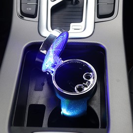Car Ashtray with LED Luminous, Ashtray with Lid, Car Bin with Lid, Hanging Air Outlet, Wind Ashtray, Smokeless, Self-Extinguishing Cigar Ashtray for Car, Home, Office
