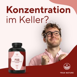 PQQ Pyrroloquinoline Quinone, 60 Capsules, High Dose 20 mg per Daily Dose (MGCPQQ®), German Production, High-Quality Raw Material, Laboratory Tested, Vegan and German Production TRUE NATURE