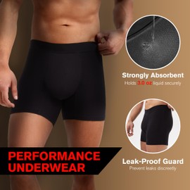 REELINDRY Incontinence Underwear for Men Washable 3.0 oz Absorbent Protective Leak Proof Bladder Control Boxer Briefs 3 Pack (2 Black-1 Light Gray, M)