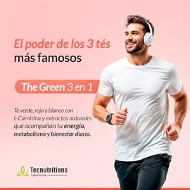 The Green 3 en 1 - Suplemento Natural para Apoyo Metabolico y Energia - Te Verde, Blanco, Rojo, Toronja, Jengibre, Nopal, L-Carnitina y Vitaminas B - 