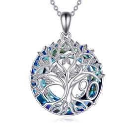 CRMAD 90th Birthday Gifts Necklace for Grandma Sterling Silver Tree of Life Necklace with Blue Crystal Mothers Day Christmas Jewelry Gifts for Mother Women Wife (90th)