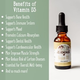 J's Homemade Vegan Vitamin D3 Liquid Drops | Made with Organic Ingredients | for Kids and Adults |