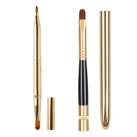 2-Piece Lip Brush, Covered Lip Brush, Portable Double Headed Lipstick Brush, Single Head Lip Brush, Lip Makeup Tool, Lip Makeup Brush (Gold)