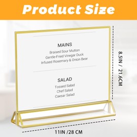 Cptoion 6 Pack Acrylic Sign Holders with Golden Border,11x 8.5 Horizontal Acrylic Sign Holder,Clear Picture Frames,Double Sided Table Menu Holders for Wedding Table Number Office Desktop Photos Display