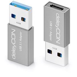 deleyCON USB C to USB Adapter [Pack of 3] C Female to A Male USB 3.1 Adapter 5Gbps - for PC Computer Laptop Notebook Aluminium Silver