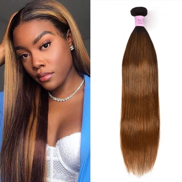 UNice Hair Brown Blonde Straight Human Hair Weft 1 Bundle, Brazilian 100% Virgin Unprocessed Remy Hair Ombre Highlight Color Hair Extensions 100g/pc 24inch