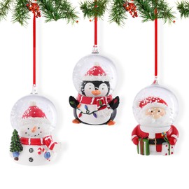 VCUTEKA Christmas Snow Globe - Christmas Tree Ornaments Hanging Snow Globes with Xmas Snowman Santa Claus Penguin for Christmas Tree Indoors Home Decor 3 Pack