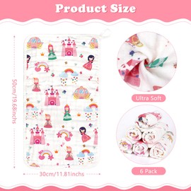 Decalsweet Muslin Cloths for Baby,100% Cotton Burp Cloths for Baby,6 Pack Muslin Squares,Absorbent & Breathable Baby Muslins,Baby Essentials for Newborn(Princess & Unicorn)