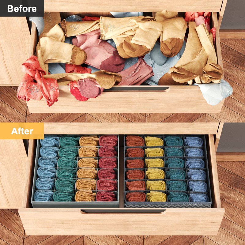 DIMJ Pack of 2 Storage Boxes for Socks, 24 Cell