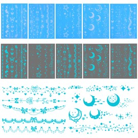 Gjinxi Luminous Star Temporary Tattoos for Women Girls, 10 Sheets Moon Butterfly Planet Fake Necklace Glow In The Dark Tattoo Stickers Party Supplies Make Up Fake Tattoo