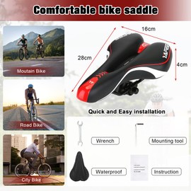 Babimax Bicycle Saddle Waterproof Polyurethane for Mountain Bike Trekking Touring Saddle Road Bike, red