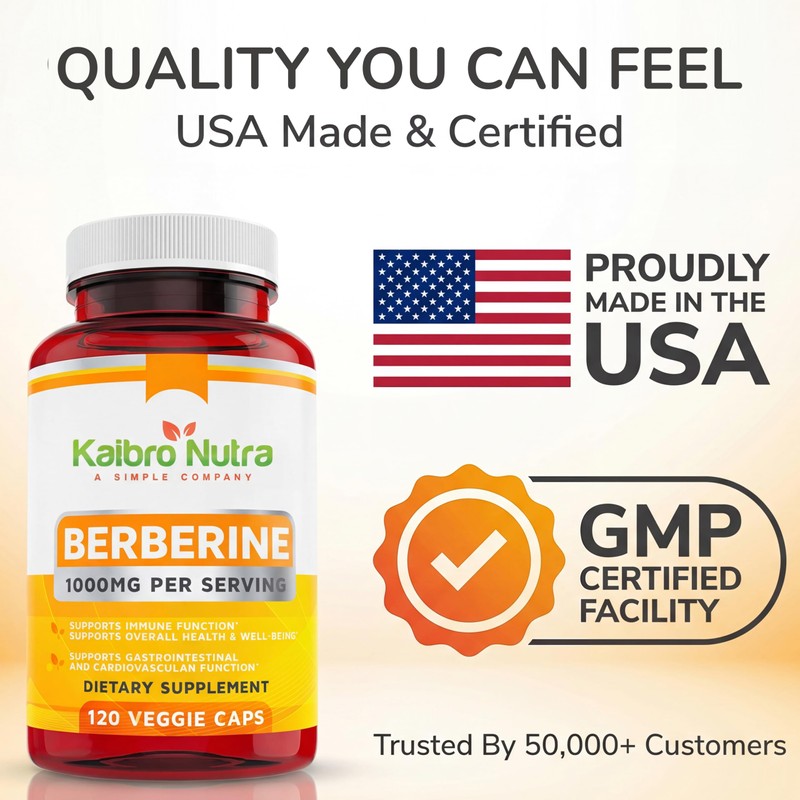 Kaibro Nutra Berberine Supplement 1000mg, Berberine HCL for Immune System,