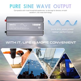 LEESKY 1000W Pure Sine Wave Power Inverter 12V DC to 120V AC Converter with LCD Remote Controller UL-Certified Fuses Compatible with Lithium Battery Starlink for Car RV Truck Solar Home Off-Grid Use