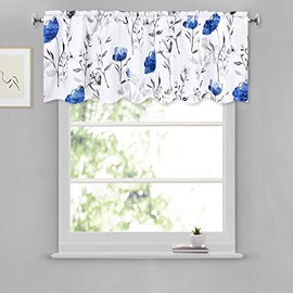 Curtains Flower Watercolor Window Drapes Blue Valance 52 × 18 Inches Flower and Leaves Rod Pocket Valances for Kitchen Bathroom Living Room Bedroom Nursery 1 Panel