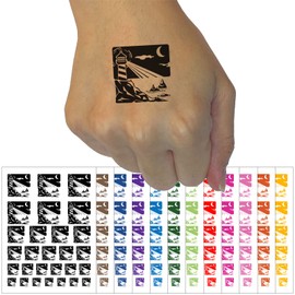Lighthouse On the Ocean Under Night Sky Temporary Tattoo Water Resistant Fake Body Art Set Collection - Brown (One Sheet)