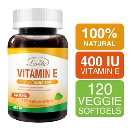 Lovita Vitamin E 400 IU Softgels, Natural Vitamin E 268 mg (as D Alpha Tocopherol), Vegan Vitamin E for Healthy Skin, Hair, Nails & Immune System Support, 120 Vegetarian Softgels