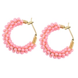 KELITCH Hoop Earrings Colorful Beaded Stud Earrings Round Small Drop Earrings for Women (Pink 04J)