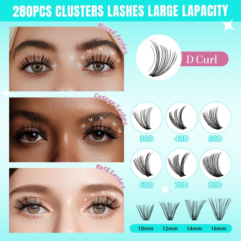 Wispy Eyelash Cluster Eyelash Extensions, 40D Cluster Eyelashes, Individual Eyelashes,