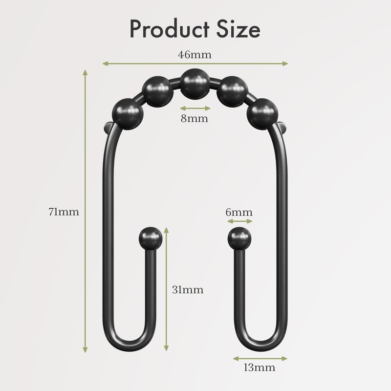 AmazerBath Black Shower Curtain Hooks, Shower Curtain Rings Rust Proof