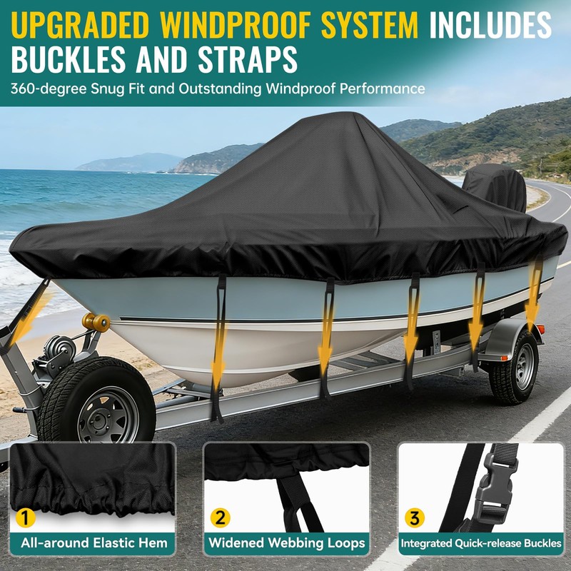 Center Console Boat Cover,20'-22'ft Waterproof 900D PU Heavy Duty Trailerable