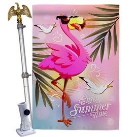 Angeleno Heritage Summer Flamingo House Flag Eagle Set Garden Friends Birds Hummingbird Cardinal Peacock Springtime Natural Wildlife Decoration Banner Small Yard Gift Double-Sided, Made in USA