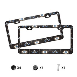 Evil-Eye License Plate Frames Cute License Plate Frame Car Accessories for Women Car Decor License Plate Cover Car Plate Frame, 2 Pack 2 Holes with Black Screw Caps, Car Tag Covers Holder