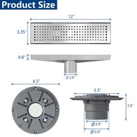 Neodrain 12-Inch Brushed Linear Shower Drain,Stainless Steel Linear Drain with Quadrato Pattern Grate,Brushed Rectangle Shower Floor Drain with Hair Strainer, Shower Drain Base