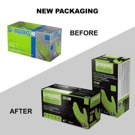 GLOVEWORKS HD Industrial Green Nitrile Gloves with Raised Diamond Texture Grip, Box of 100, 8 Mil, Size Large, Latex Free, Powder Free, Textured, Disposable, Food Safe, GWGN46100BX