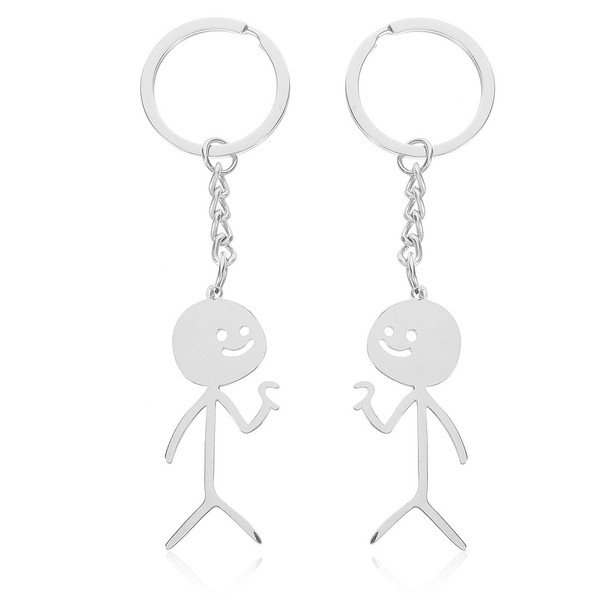 OQKAHIV 2 x Funny Smiley Little Man Sign Language Keyrings,