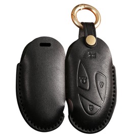 HIBEYO Keyless Car Key Case Fits Hyundai Ioniq 6 Kona Grandeur Tucson Santa Fe Accessories Leather Remote Key Case Key Box Key Case Protective Key Ring 7 Buttons Black