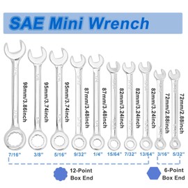 Treki 20 Pieces Mini Wrench Sets Metric and SAE Combination Wrench Set 4-11mm & 5/32"-7/16" Open and Box End Spanners Small Ignition Wrenches for Car Bike Furniture Machine Repairs