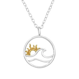 Bungsa Women's Necklace with Pendant Sun on Wave 925 Silver, Silver, Opal