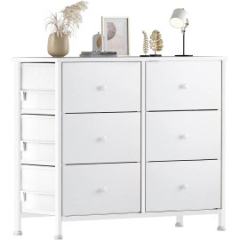 BOLUO White Dresser for Bedroom 6 Drawer Organizers Fabric Storage Chest Tower S
