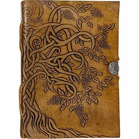 Kheops International Tree of Life Handmade Leather Journal 200 Unlined Pages Notebook Button Closure