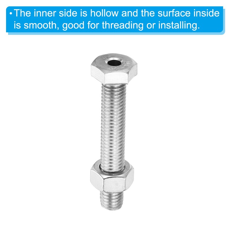 PATIKIL M10x60mm Hollow Outside Hex Screw Set of 2 Cylindrical
