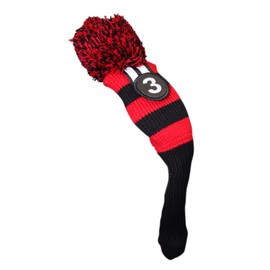 Majek Golf Club #3 Red Black Limited Edition Fairway Wood Cover Tour Knit Retro Vintage Pom Pom Classic Long Neck Metal Longneck Woods Headcovers