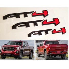 GMC 3PCS Door & Rear Gloss Black Red AT4 Emblem GMC Canyon Sierra 1500 2500HD Yukon
