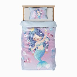 ZTYROLJ Bed Linen 100 x 135 cm for Girls Children, Microfibre Mermaid Bed Linen Set, Cute Cartoon Children's Bedding + 40 x 60 cm Pillowcases