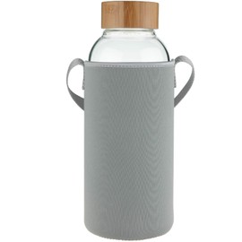 Ferexer 48 oz Sports Borosilicate Glass Water Bottle with Bamboo Lid with Neoprene Sleeve