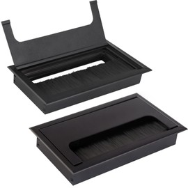 Pack of 2 Cable Grommet 160 x 80 mm Aluminium Square Cable Grommet Desk Cable Hole for Furniture Desk Office Worktop Wires (Black)