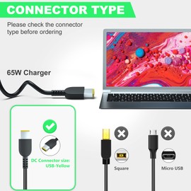 Laptop Power Supply 65 W Charger for Lenovo ThinkPad T440 T440s T450 T450s T460 T470 X250 X270 E540 E550 G70 G710 IdeaPad Flex 2 3 Yoga 11 11S ADLX65NLC2A ADLXX 65NCC344A ADLX65NLC3A Charging Cable
