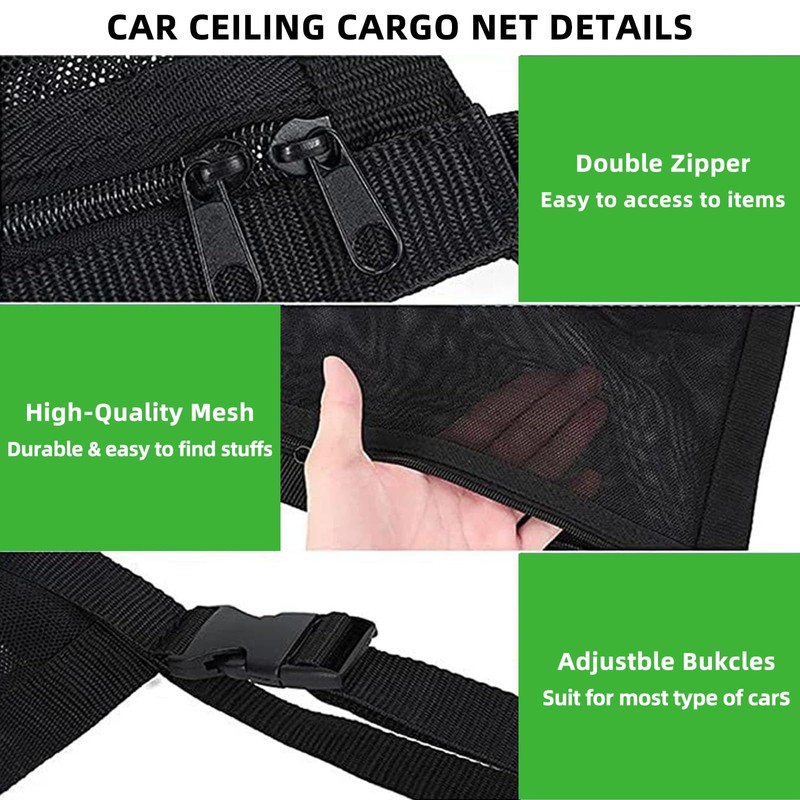 CCAIPU Car Ceiling Cargo Storage Net Pocket, Adjustable Double-Layer Mesh