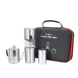 SOTECH 2 in 1 E-grinder Pour Over Coffee Maker Set with Stainless Steel Electric Bean Grinder and Steel kettle Packing Bag